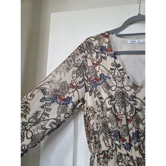 Fraiche By J Romantic Boho Neutral Floral Fall Hippie Maxi Dress, Size Large - Picture 5 of 13